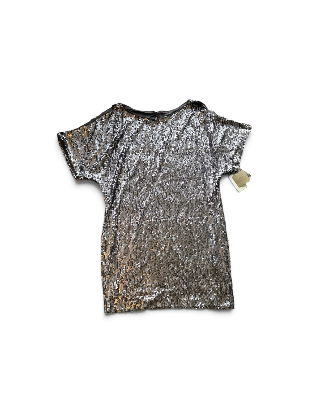 Aidan Mattox Silver Sequin Shift Dress Short Sleeve  Size 6 NWT